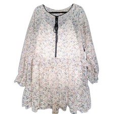 Forever 21 Boho Indie Floral Peasant Tunic Dress Small Bell Sleeve Festival Mini