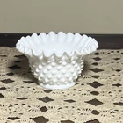 VINTAGE Milk Glass Hobnail Ruffled Bowl Trinket Dish/Bowl