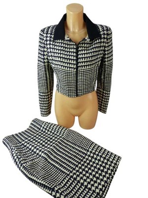 Genny Kostüm Damen Zweiteiler Gr 36 | S | schwarz/weiß gemustert Rock Jacke (WM)