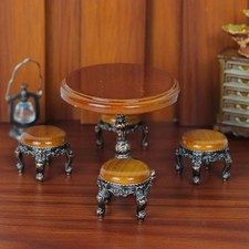 1/12 Scale Dollhouse Round Table Living Room Furniture with 4 Chairs, Miniature