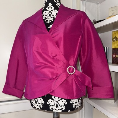 Talbots Faux Wrap Magenta  Taffeta Blouse size 12 Just lovely classic old money