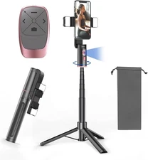 Extendable Auto Face Tracking Tripod with Light, 360 Rotating Tripod, Pink 