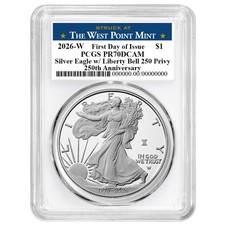 2026-W Proof 1 American Silver Eagle PCGS PR70DCAM FDOI West Point Label White