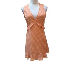 Lulus Peach Polka Dot Ruffle V-Neck Sleeveless Mini Dress Womens Size M