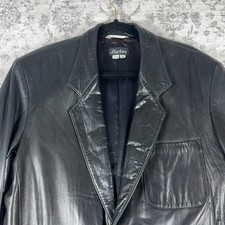 Vintage 90s Barin Black Leather Blazer Jacket Mens 40 Made in USA Long Coat
