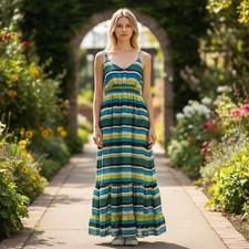 Banana Republic Maxi Dress Womens 6 Multicolor Striped Ruffle Hem Summer Chiffon