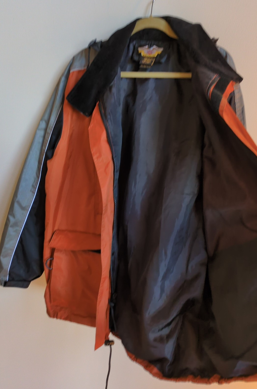 Harley Davidson Rain Suit Mens L Jacket Pants Reinforced Black Orange High Vis