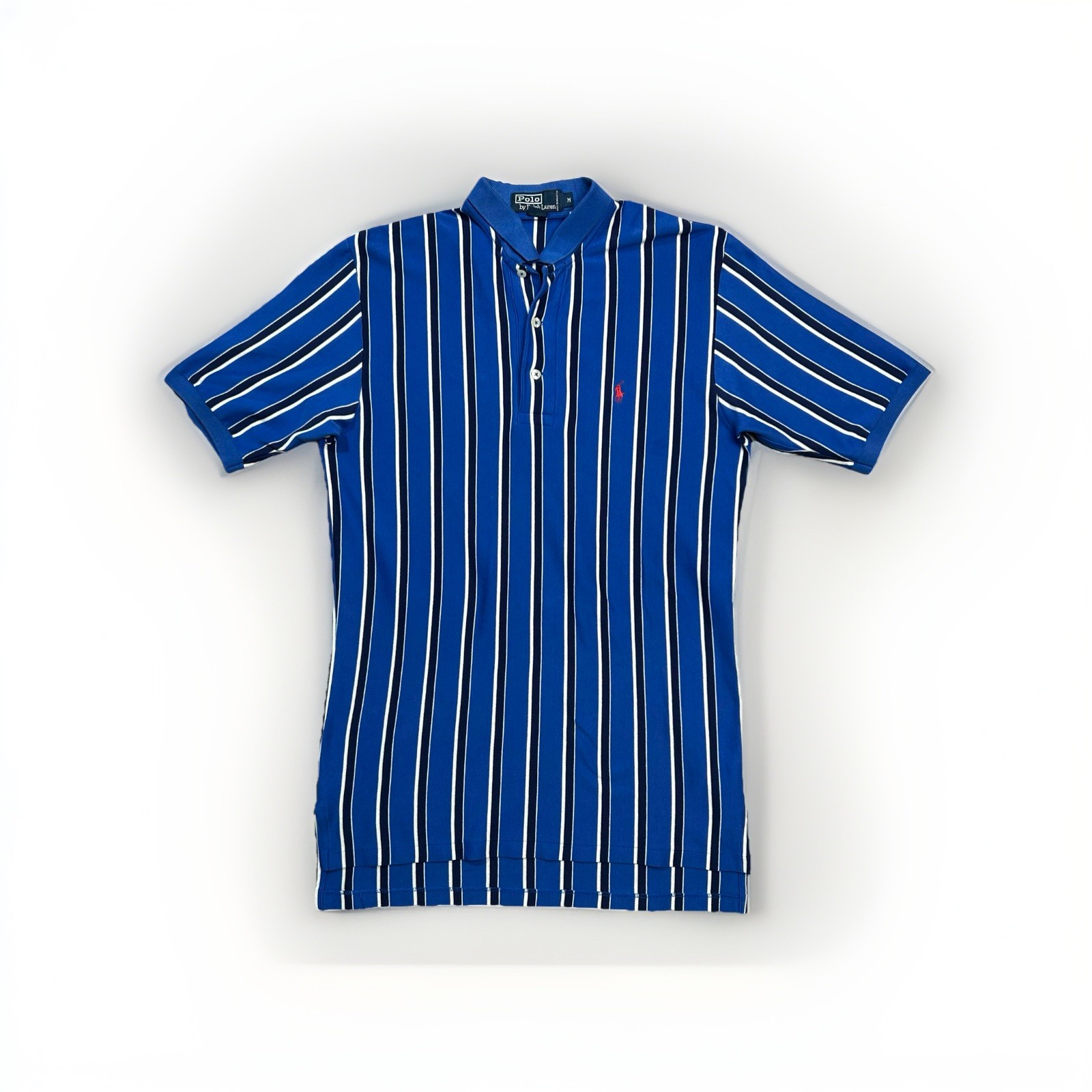 VINTAGE Polo Ralph Lauren Shirt Mens Medium Blue Black Vertical Striped 90s