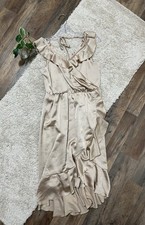 Show Me Your Mumu Size XL Champagne Luxe Satin Ruffle Samantha Wrap Midi Dress