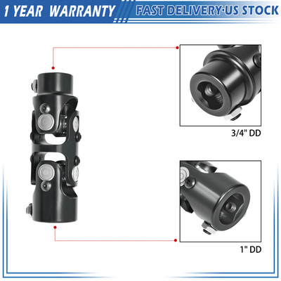 1'' DD X 3/4'' DD Double Steering U-Joint Black Universal Steering Shaft New