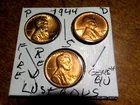 Lustrous RED Cartwheel Gem+ Brilliant Unc. 1944PDS Lincoln Penny Year Set L1