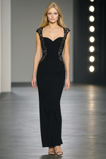 Aidan Mattox Lace Trim Crepe Column Gown sz 6 Black Cap Sleeve 450 Prom MOB