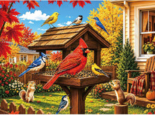 500 Piece Bird Feeder Jigsaw Puzzle for Adults, Cardinal Garden Scene