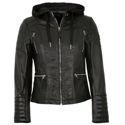 Kapuze Damen Lederblouson Schwarz Bruno Banani Damen