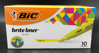 BIC Brite Liner Tank Highlighter Chisel Tip Yellow Ink 10 Pack Wont Dry Out!