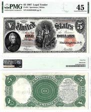 1907 $5 Legal Tender Note Fr-91 PMG XF-45