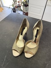 Nina New York Gold Glitter High Heel Peep Toe Shoes