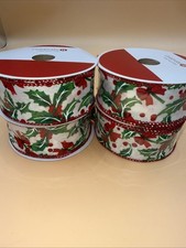 4-Celebrate it- Christmas Noel Holly Wired Ribbon 1.5" x 30ft Glitter Berries