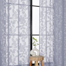 Light Grey Sheer Curtains 63 inches Long 2 Panels for Living Room, Jacquard C...