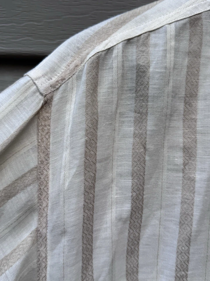 Vintage Giorgio Armani Beige Stripe Linen Blend Balloon Pocket Men's Shirt Small - Image 3 of 4