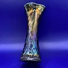 Vintage Fenton Carnival Glass Ruffled Top Purple Iridescent Swung Vase