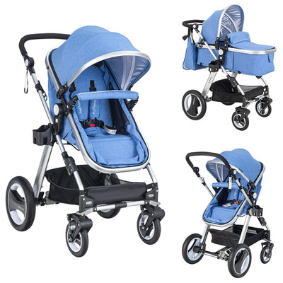 Baby Stroller, 2-In-1 Convertible Bassinet Reclining Stroller, Foldable Pram Car