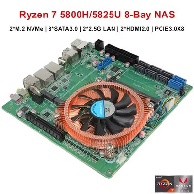 8-Bay NAS AMD Ryzen 7 5800H 5825U Firewall Motherboard 2*NVMe 8*SATA 2*2.5G LAN