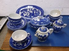 Vintage Child's China Tea /Dinner Set Blue Willow with Tureen Platter