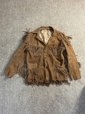 Vtg 60s JO-O-KAY Suede Leather Jacket Mens 44 Brown Fringe Hippie Western