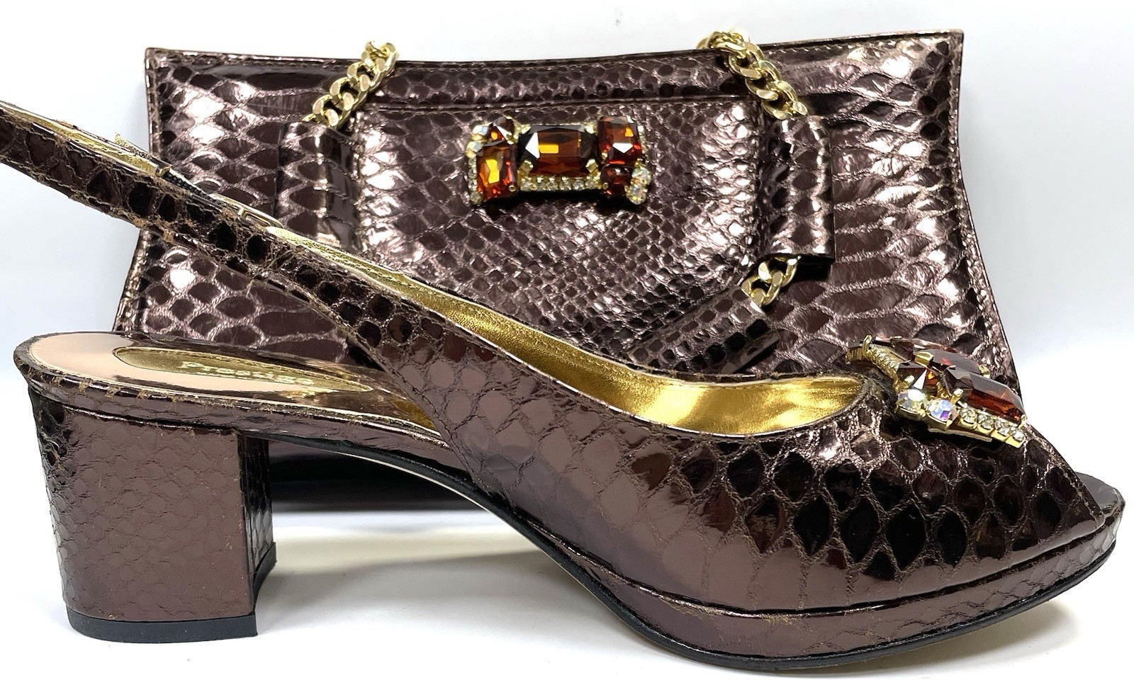 Conjunto de zapatos y bolso italiano de alta calidad marrón a juego