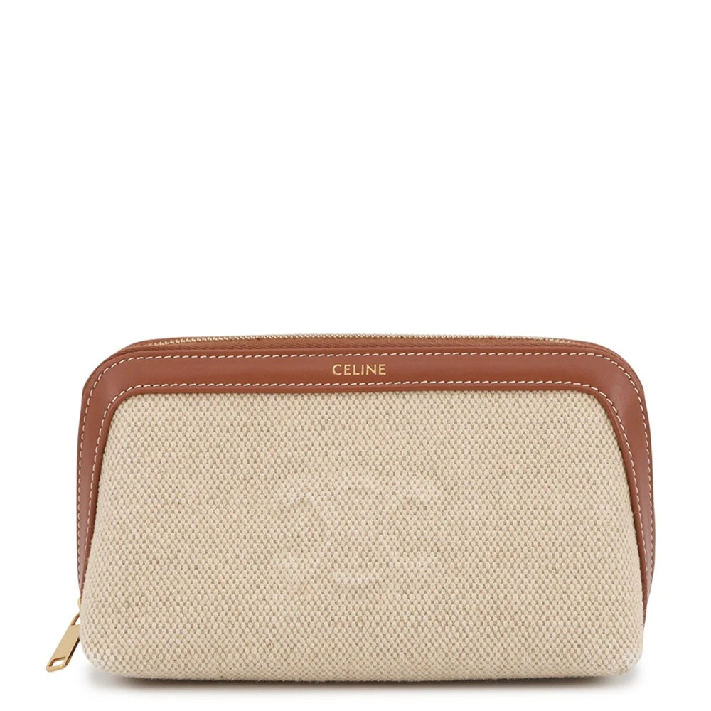 Celine — CELINE Triomphe Pouch Canvas/Leather Natural/Tan