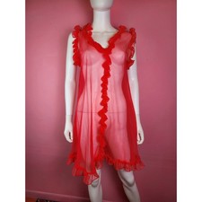 Vintage 1960's Red Chiffon Ruffle Sheer Nylon Nightie Lingerie