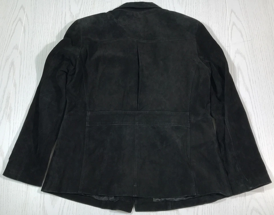 Chaqueta Liz Claiborne Cuero Gamuza Negra Mujer L Blazer Forrado Bolsillos 3 Botones Foto 2 de 4