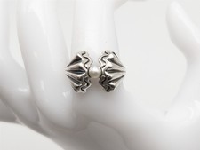 Vintage Signed DRDRS 4mm Cultured Pearl CLAM SHELL Sterling Silver Band Ring 9g