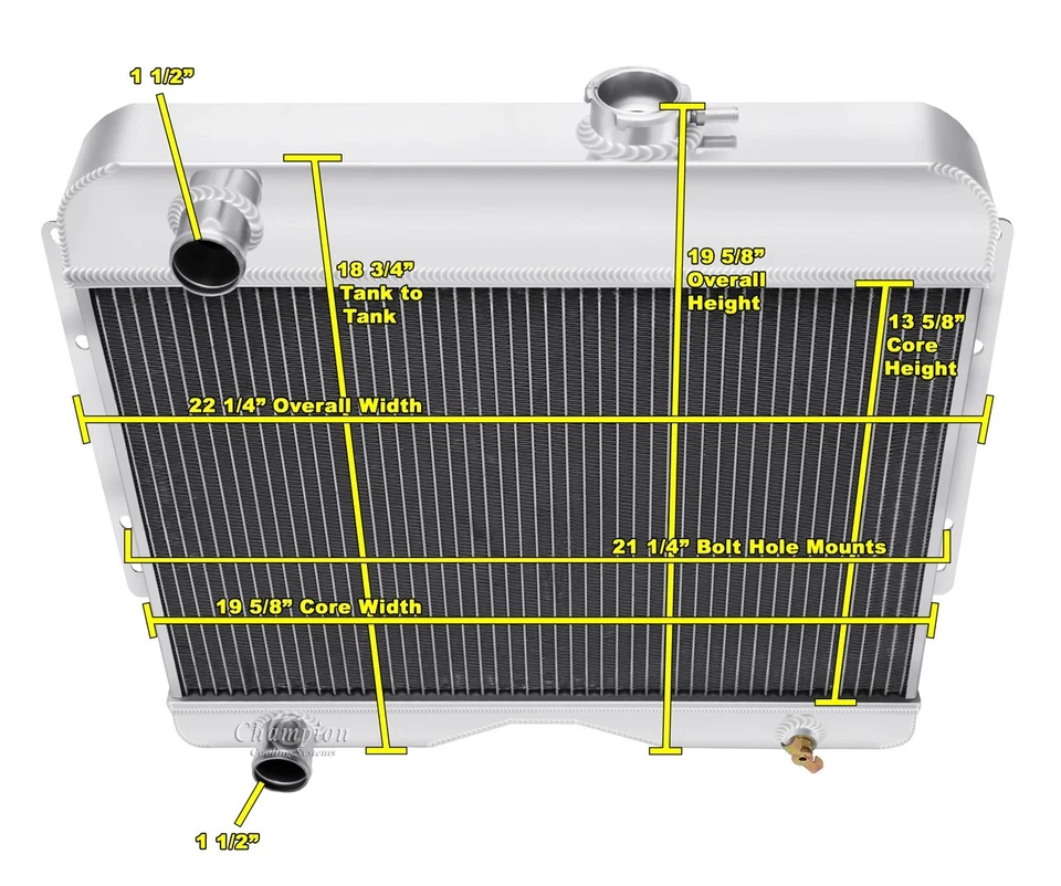 CHAMPION RADIADOR DE ALUMINIO 3 FILAS CON VENTILADOR DE 12" 1949-1964 JEEP TRUCK WILLYS CC4964 Foto 3 de 4