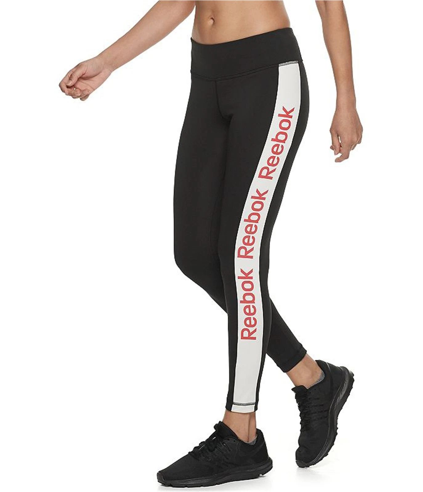 Reebok Collant Donna Logo Lineare Elasticizzato Jogger Pantaloni Sportivi Nero XX Small