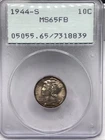 1944-S Mercury Dime PCGS MS65FB Gem BU Full Bands Rattler OGH Gen 1.2 Holder