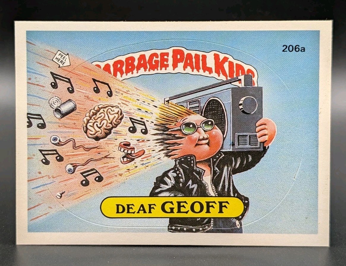 Deaf GEOFF #206a 1986 Garbage Pail Kids trading card — raw and PSA graded price guide