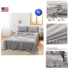 Biselina Linen Sheet French Flax Flat Sheet Pleated Ruffles 55 Euro Linen 45