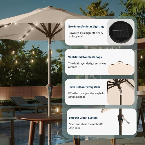 10FT Solar Umbrella 32 LED Lighted Patio Umbrella Table Market Umbrella w/Til... - Picture 6 of 9