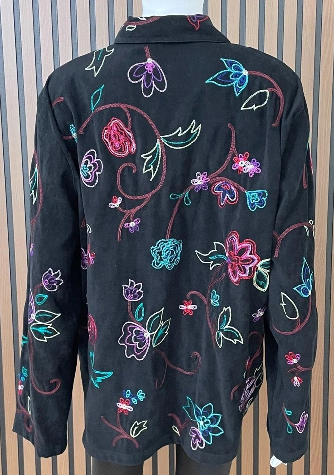 Blazer negro Koret para mujer XL chaqueta de polietileno floral bordado ropa artística vintage Foto 3 de 4