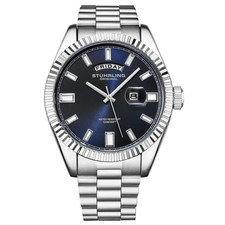 Stuhrling 4070 2 Sovrano Quartz Day Date Blue Dial Mens Watch
