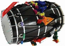 Bhangra Mango Wood Punjabi Dhol Black Surface Free Padded with Case