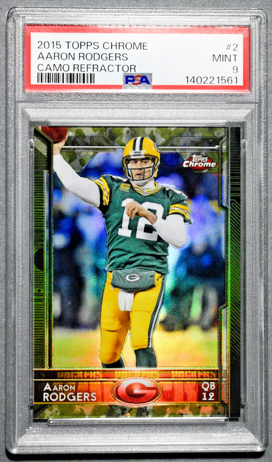 2015 Topps Chrome #2 AARON RODGERS Camo Refractor /499 PSA 9