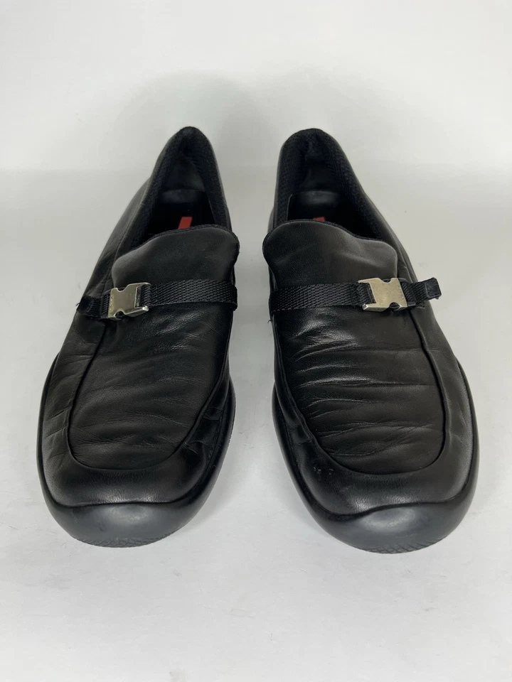 Prada Shoes Driving Loafers Women Size 38 US 7 Black Leather Made In Italy  - Image 2 of 4