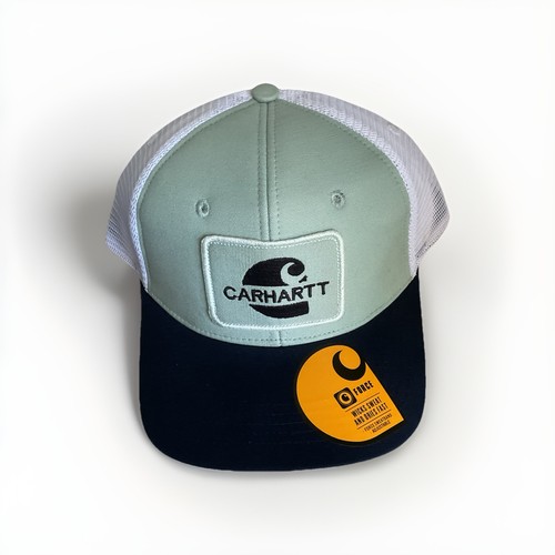 Carhartt Men's Hat, Logo Patch Mesh-Back Script Cap  Adjustable Fit, Navy -Gray