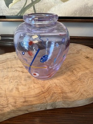James Clarke Art Glass Vase Hand Blown Paperweight Artist Signed Confetti Modern