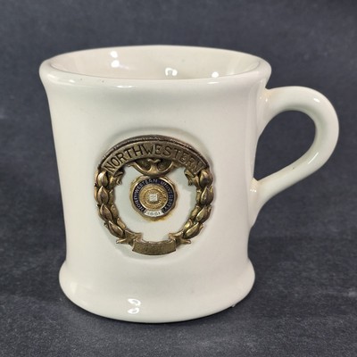 Vintage Northwestern University Metal Brass Tone Coat Of Arms Emblem Coffee Mug