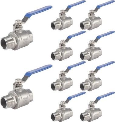 3/4 Inch Full Port Ball Valve Stainless Steel Male x Female 10 Pack