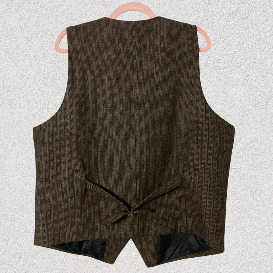 VOBOOM Men Herringbone Wool Blend Vest Brown Black Size XXL Formal Smart Casual - Image 2 of 4